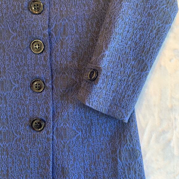 Ethyl Patterned Long Coat Women's M Blue Brocade Button Down Victorian (0317) - Picture 6 of 12